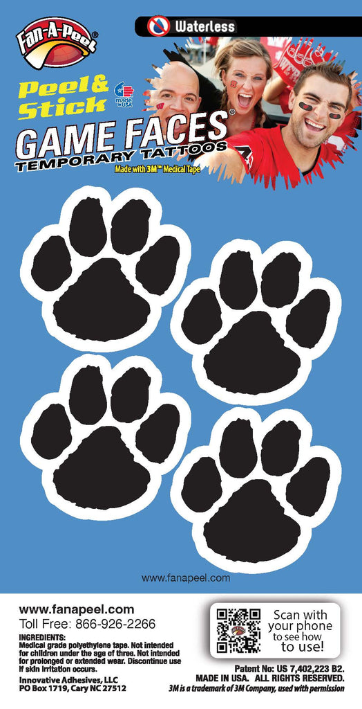 Tiger Paw Game Faces® Black Peel & Stick Temporary Tattoos