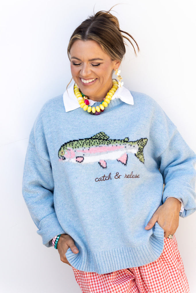 Cute Catch Sweater - Sky Blue