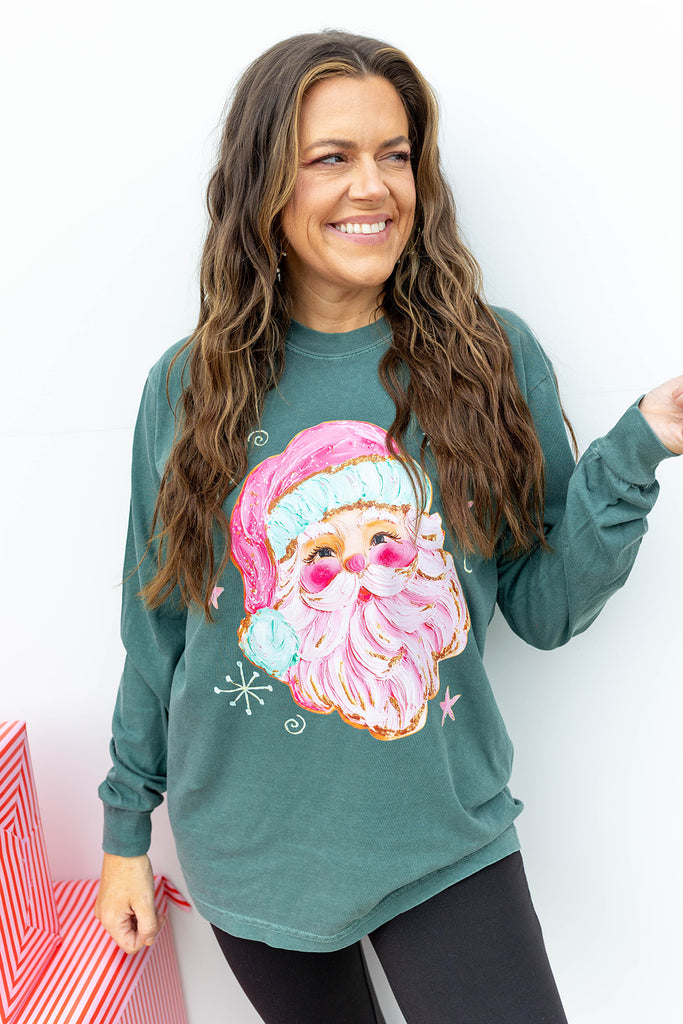 Pink Painted Santa Comfort Colors Tshirt - Long Sleeve