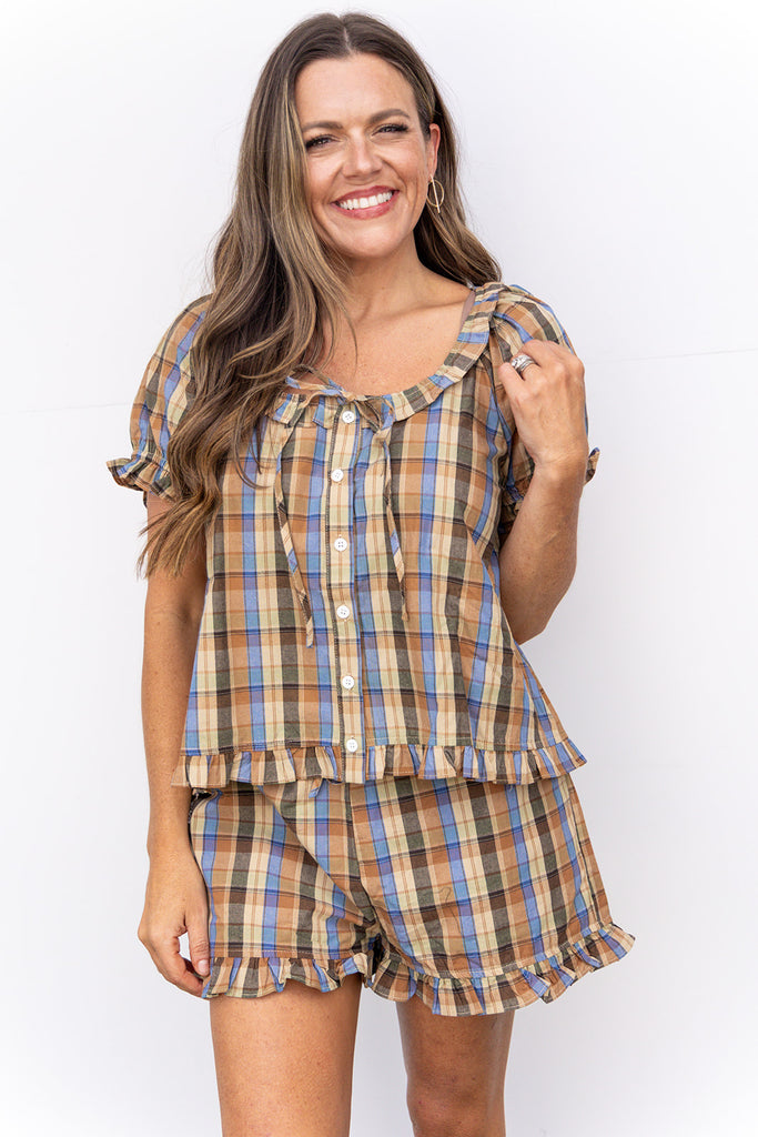 Brand New Woman Shorts - Mocha /Blue