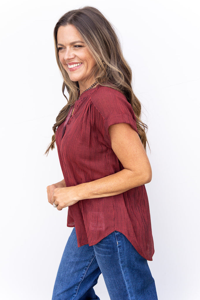 Meet Me At Halftime Blouse - Burgundy