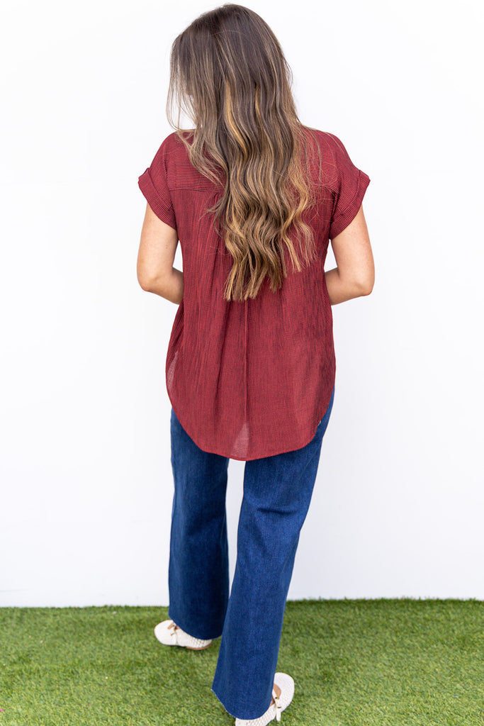 Meet Me At Halftime Blouse - Burgundy