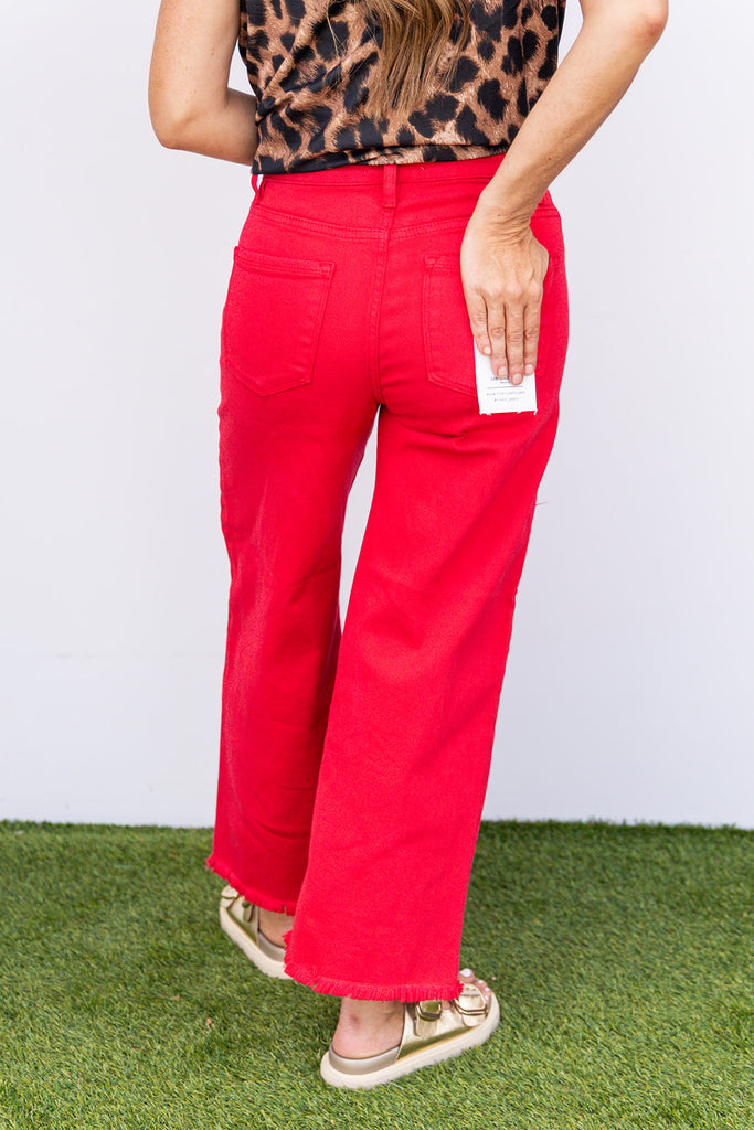 Pop Of Color Crop Jeans - Scarlet