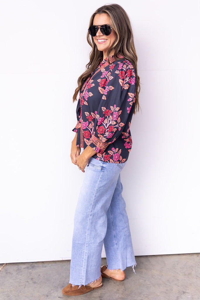 Enchanted Florals Top - Navy
