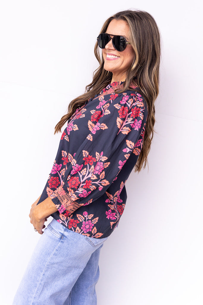 Enchanted Florals Top - Navy