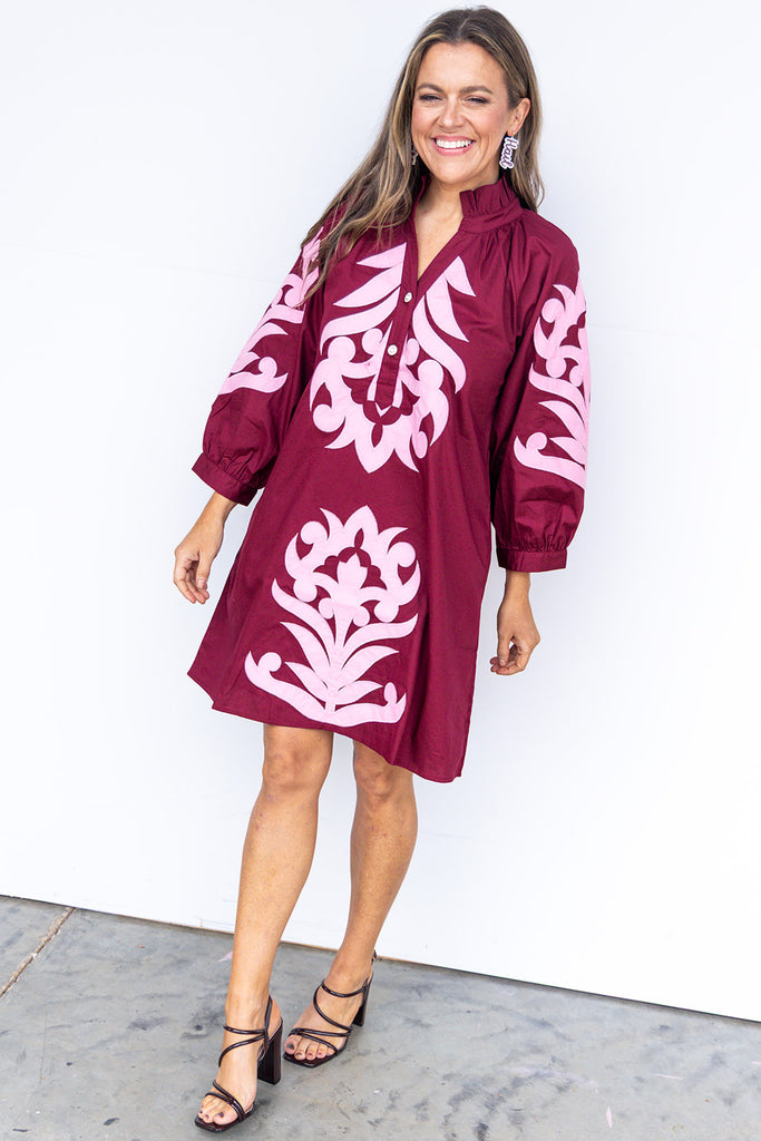 Gameday Grandeur Dress -Burgundy