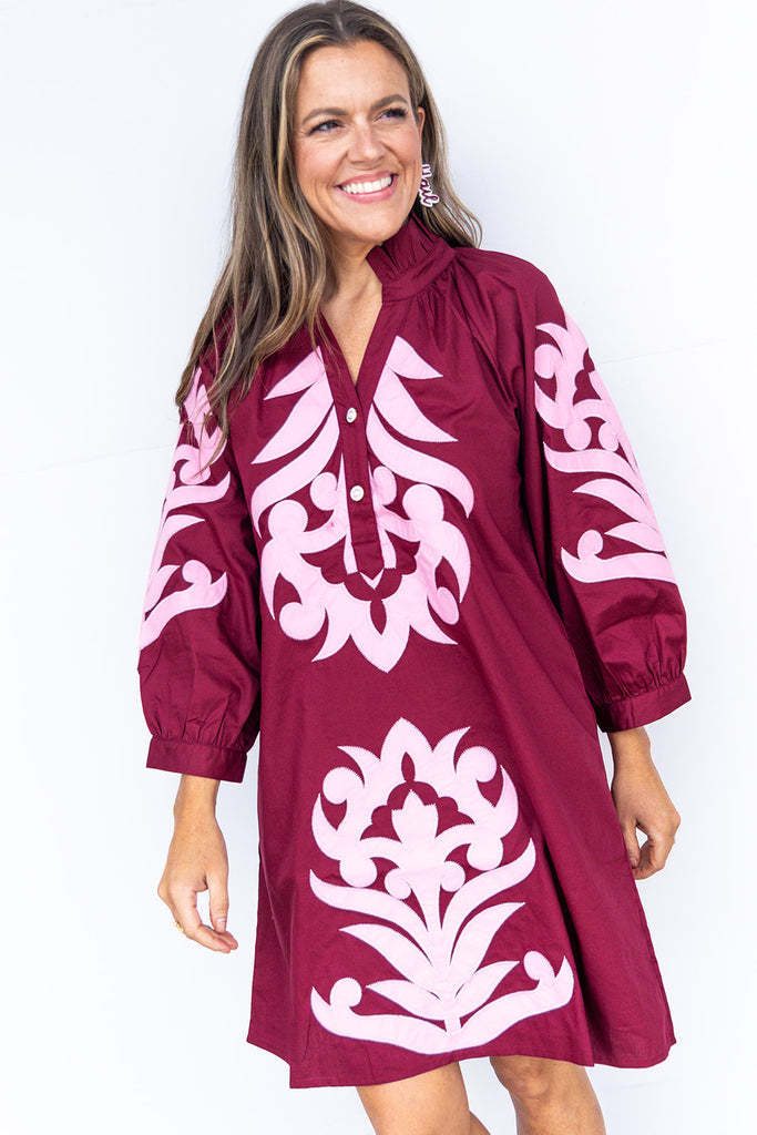 Gameday Grandeur Dress -Burgundy