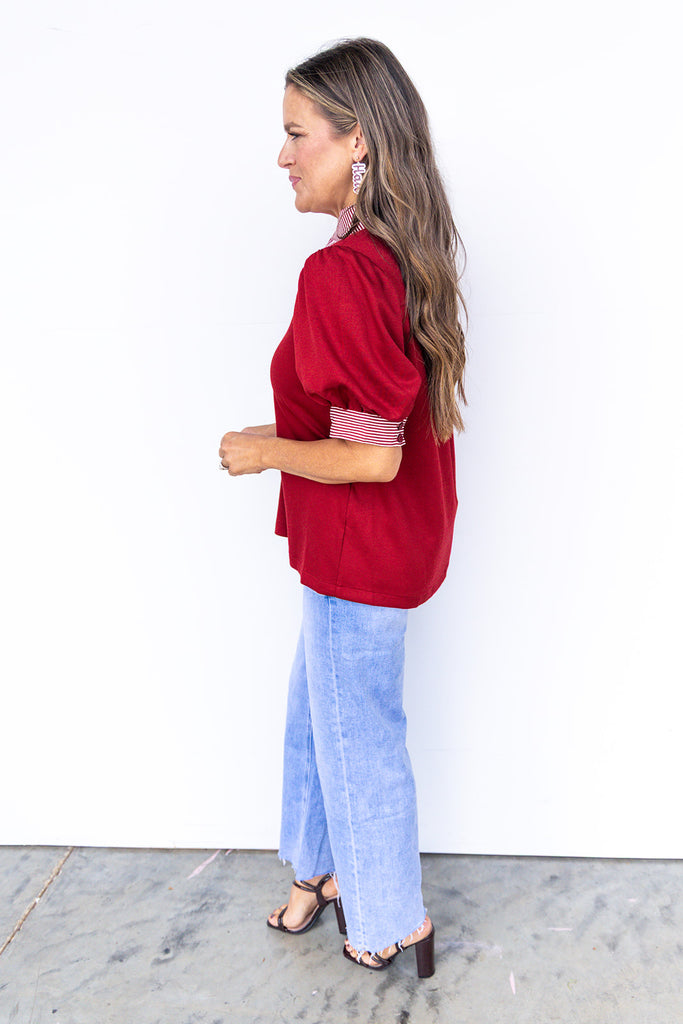 Contrasting Views Top - Burgundy