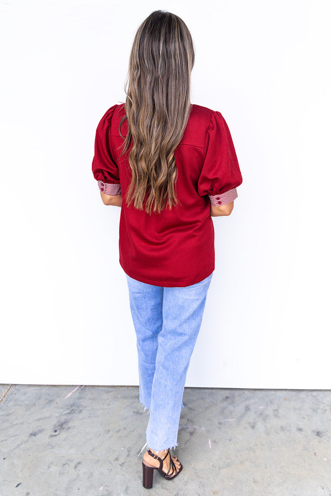 Contrasting Views Top - Burgundy