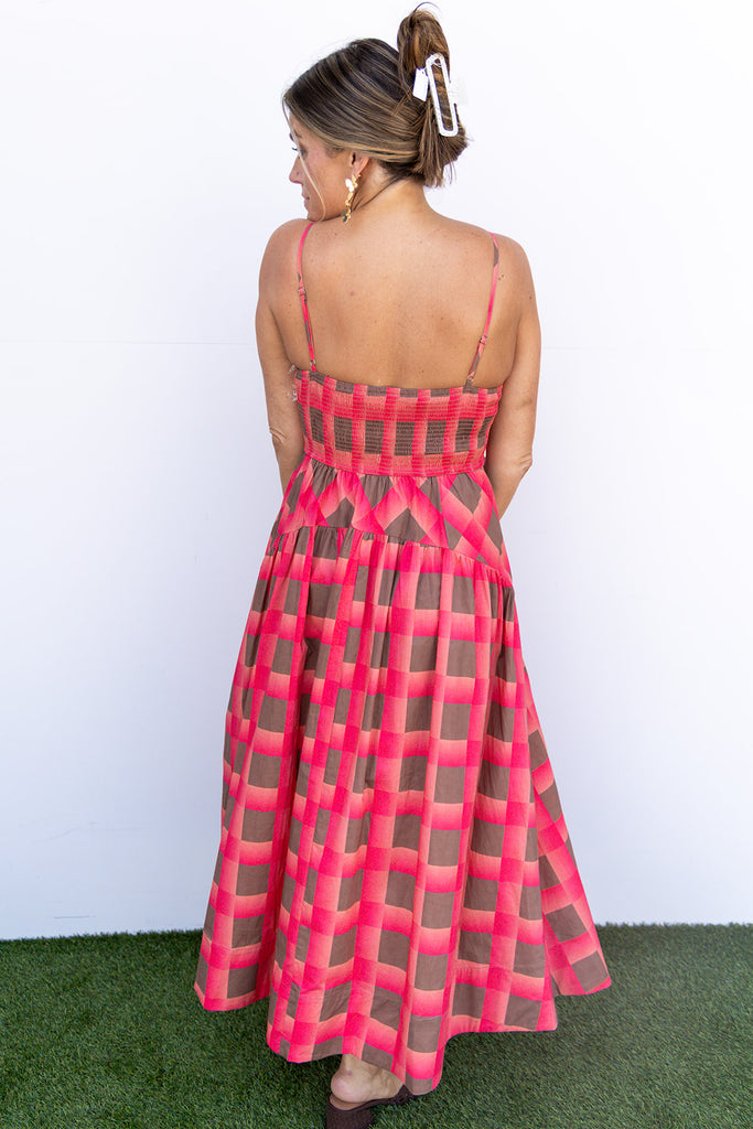 Check me out Pink and Brown Plaid maxi dress