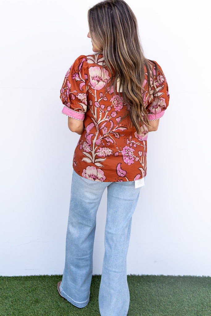 Petal to Metal Floral Top- Rust