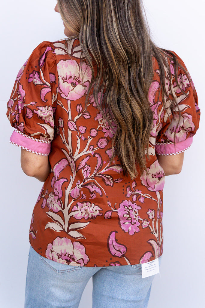 Petal to Metal Floral Top- Rust