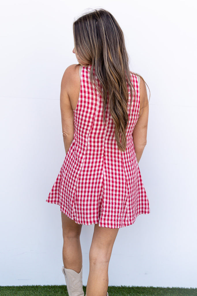 Check Yes Romper Dres - Red