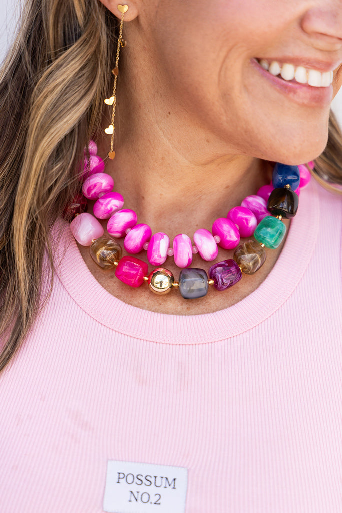 Chunky Boho Necklace- Hot Pink
