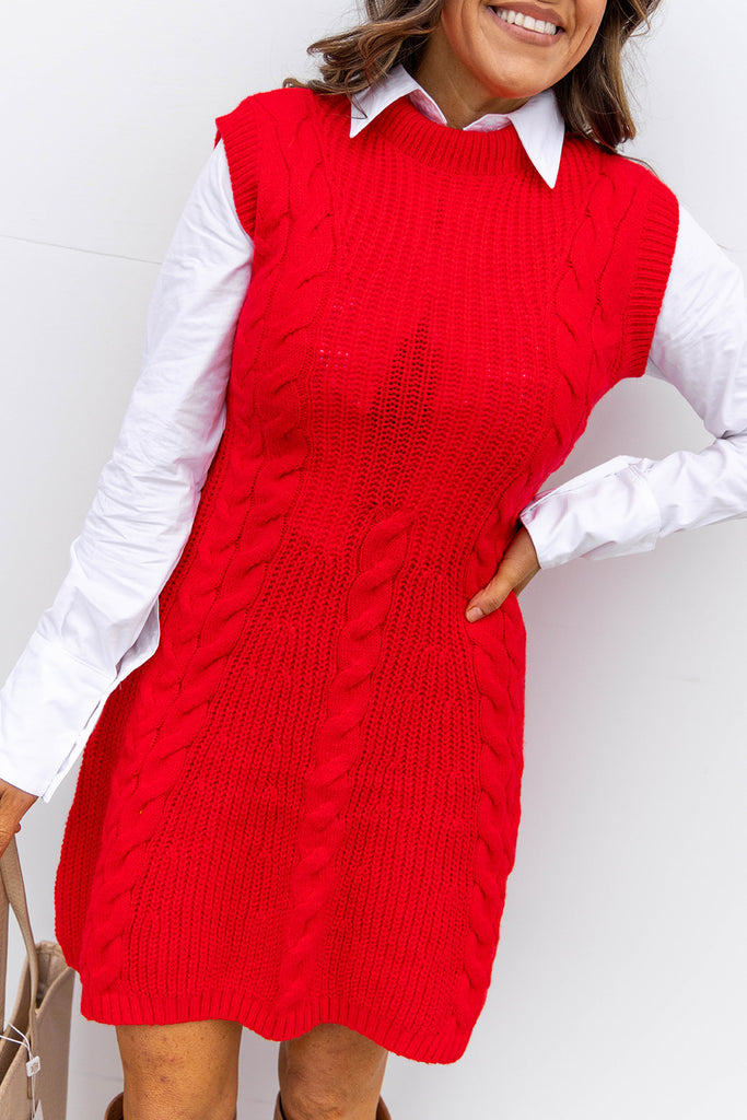 A Knit In Time Dress - Red
