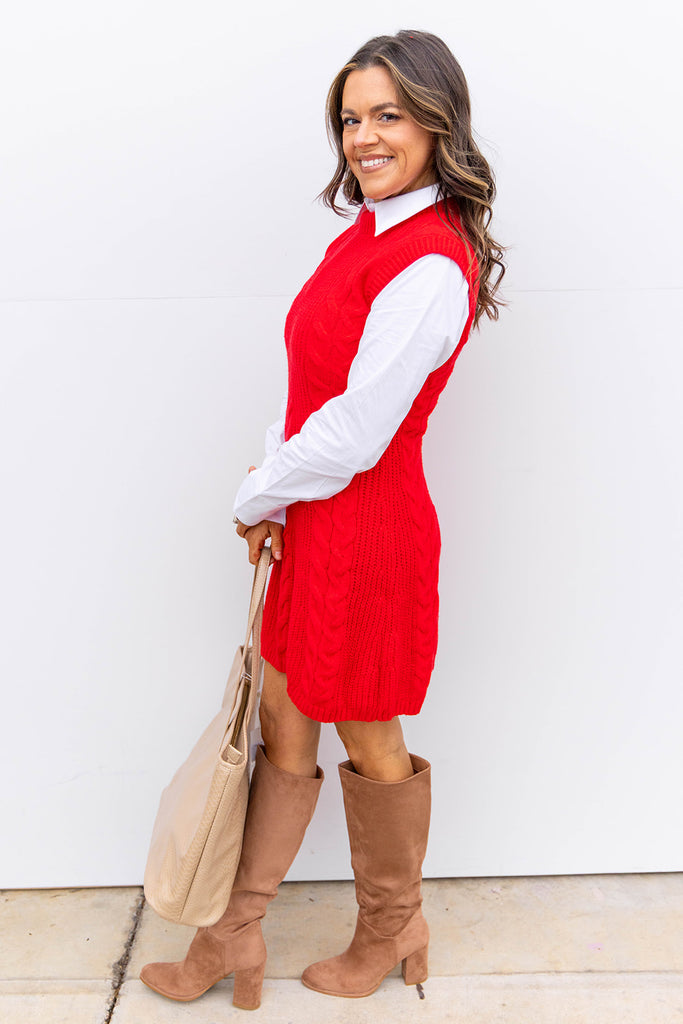 A Knit In Time Dress - Red