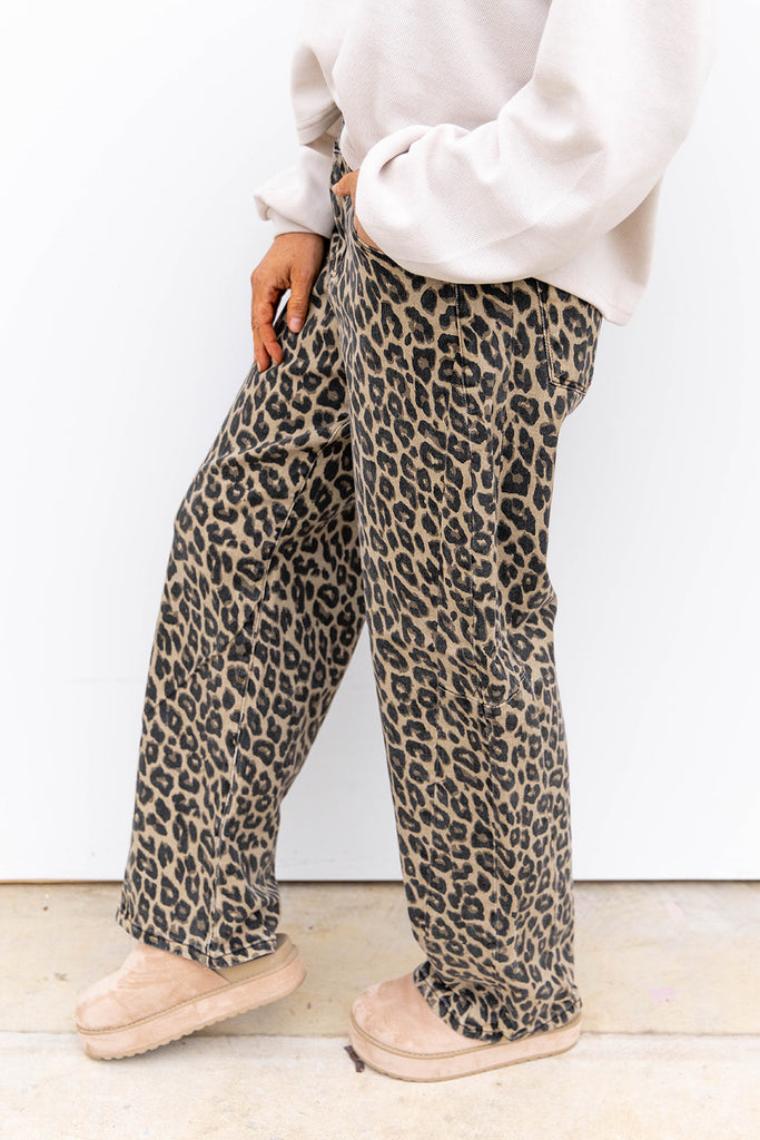 Comfy Cat Barrel Pants - Coffee