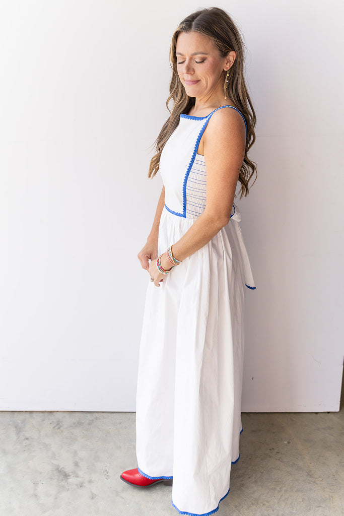 Social Hour Maxi Dress - White / Blue