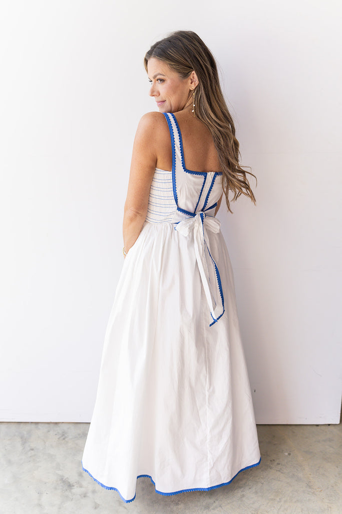 Social Hour Maxi Dress - White / Blue