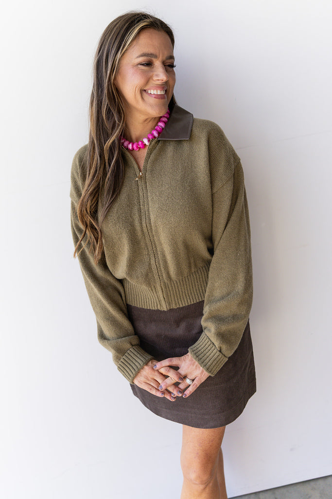I Knew It, I Knew You Sweater Jacket - Olive
