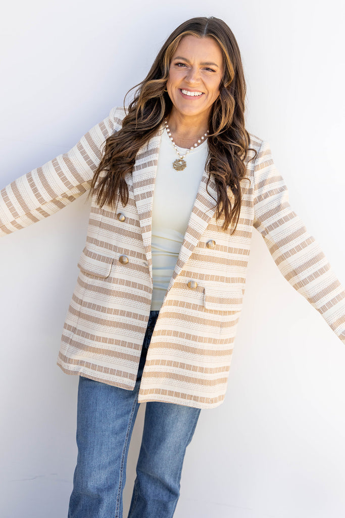 Uptown Stripe Jacket - Cream/Taupe
