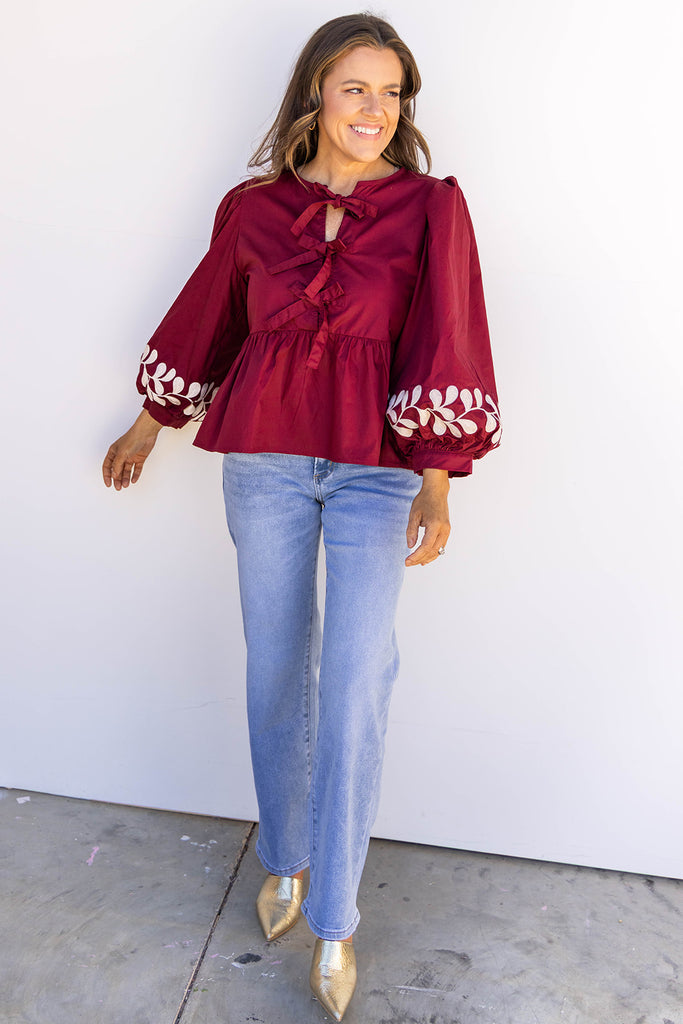 Crimson Spell Tie Blouse
