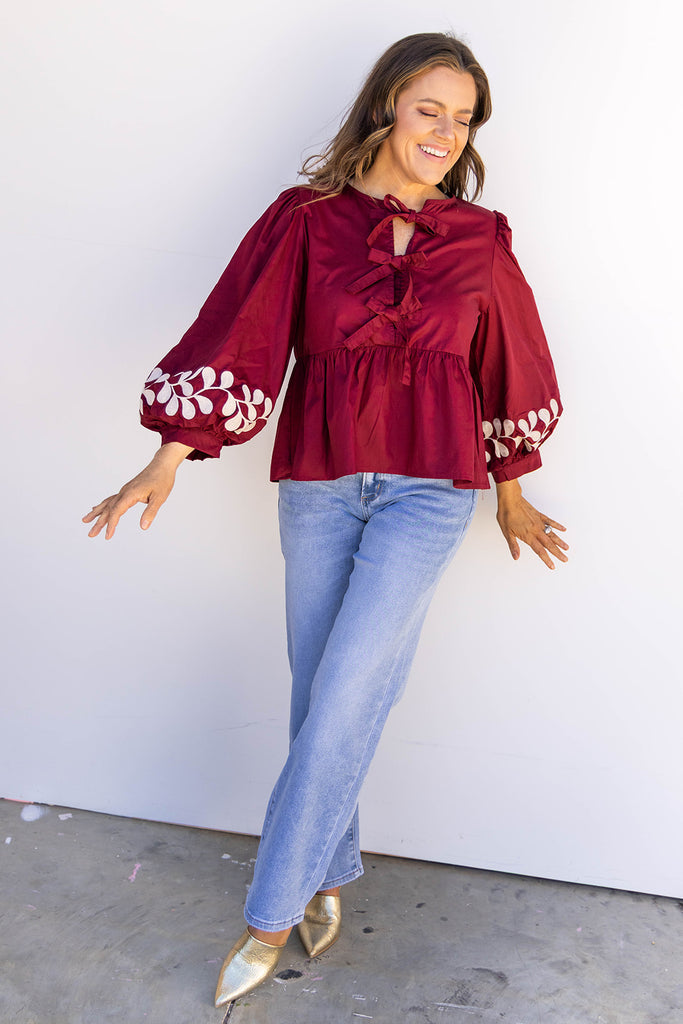 Crimson Spell Tie Blouse