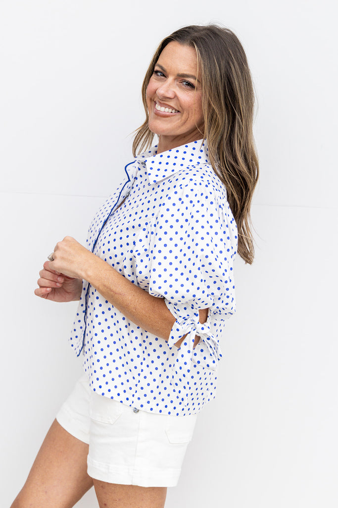 Scalloped In Dots Blouse - Blue