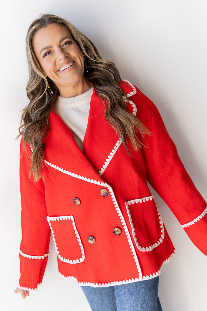 Sorry For The Wait Jacket - Dark Red / Cream