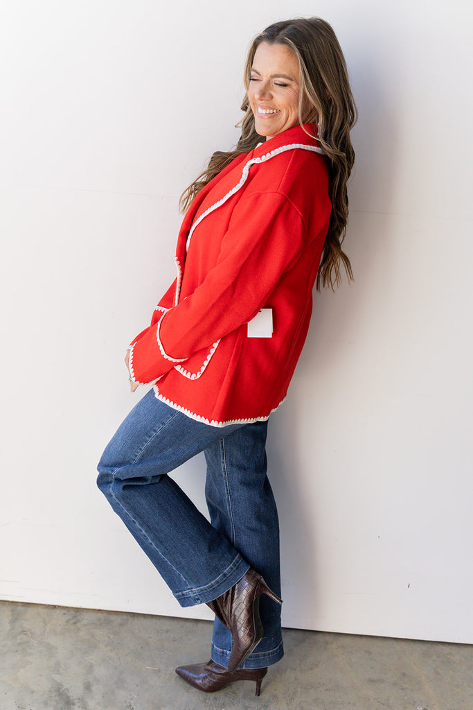 Sorry For The Wait Jacket - Dark Red / Cream