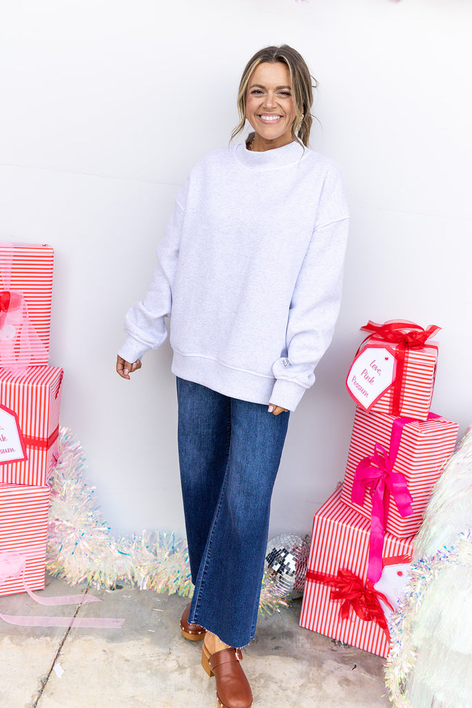 Off Duty Piped Mock Neck Sweatshirt - Ash Grey