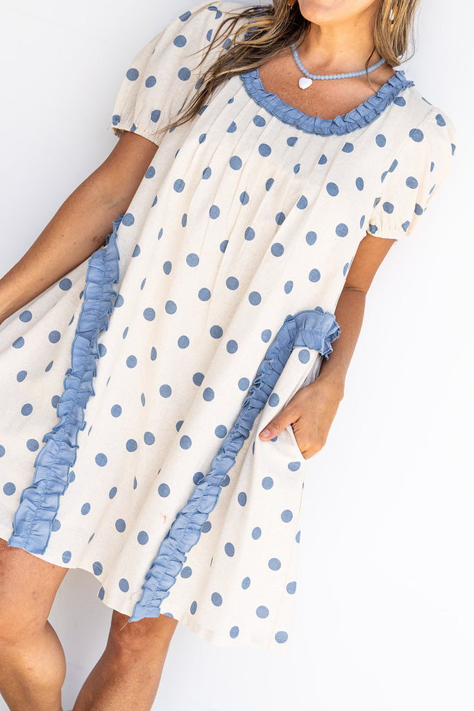 Polka Dot Daydream Dress - Dusty Blue
