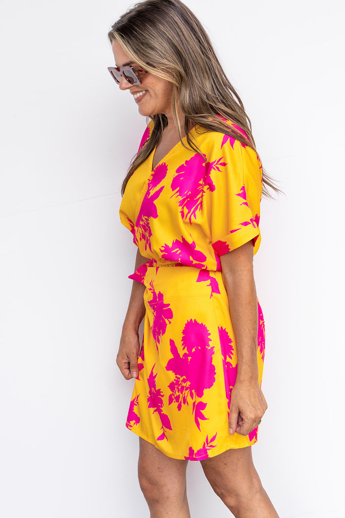 Golden Hour Floral Romper - Orange