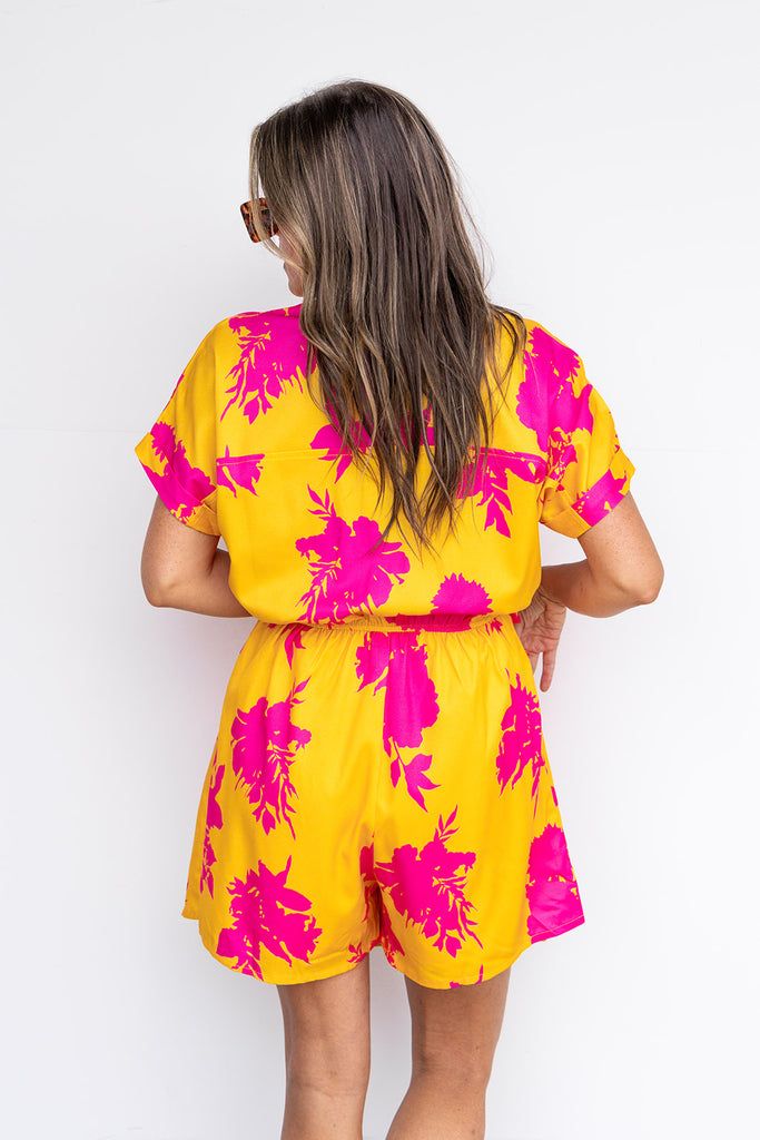 Golden Hour Floral Romper - Orange