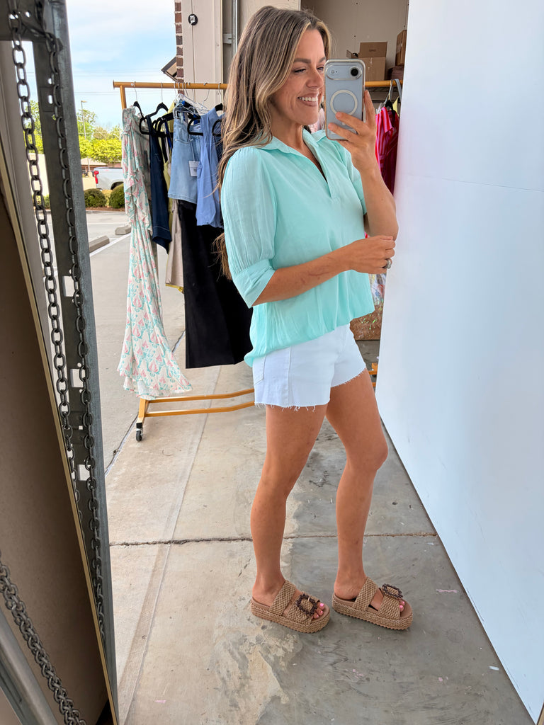 Everything In Between Blouse - Fair Aqua