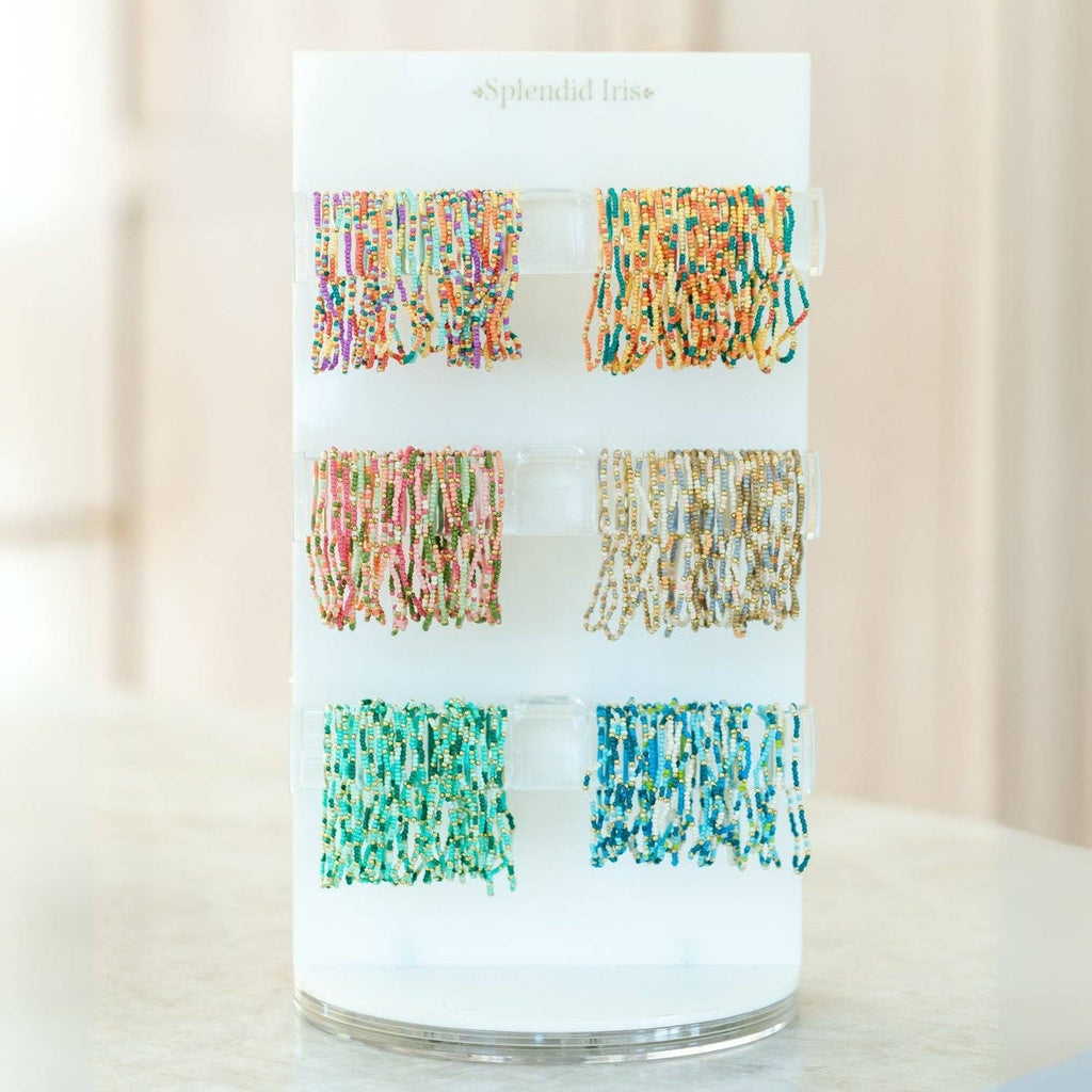 Assorted 2mm Stretch Seed Bead Bracelets: Blue/Mint/White