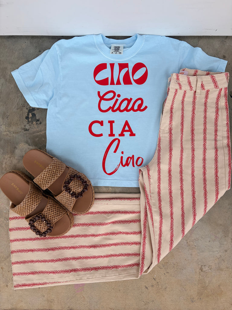 Ciao Tshirt- Crop Boxy Chambray