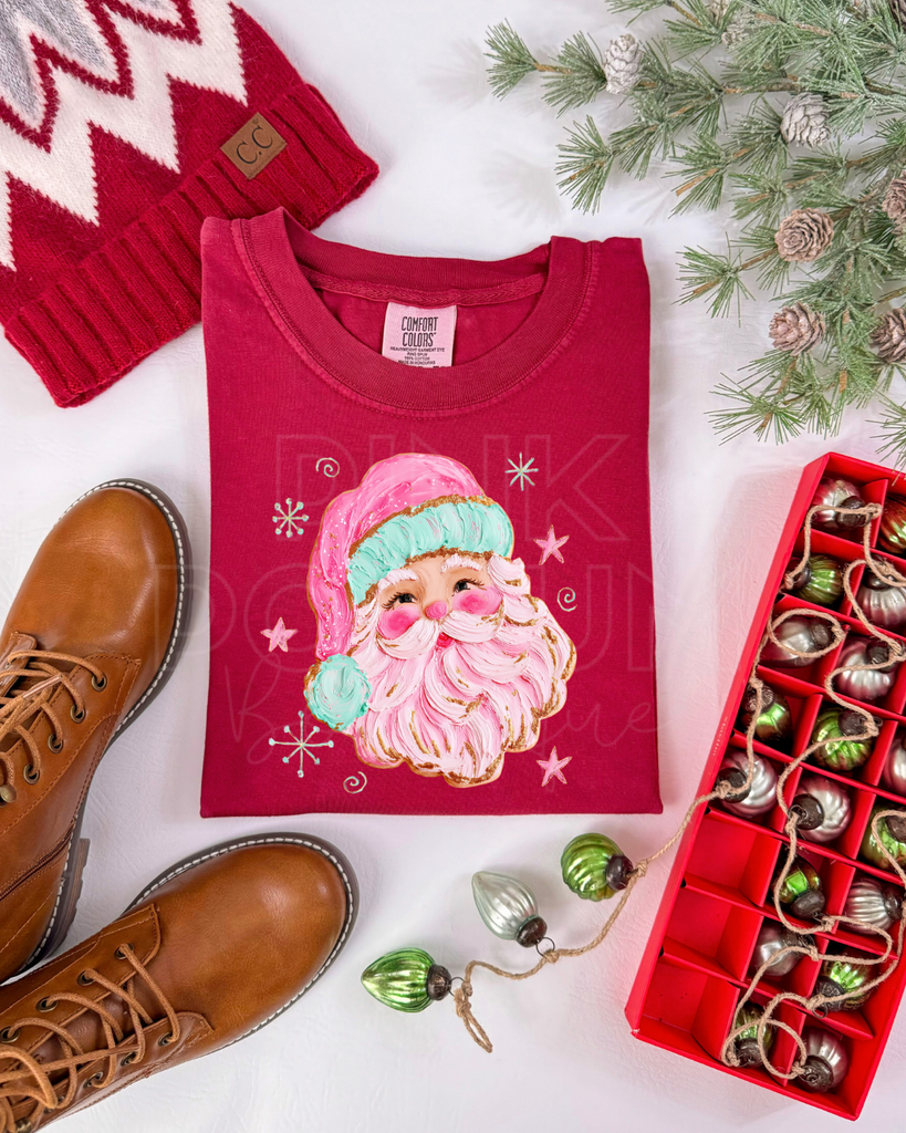 Pink Painted Santa Comfort Colors Tshirt - Long Sleeve