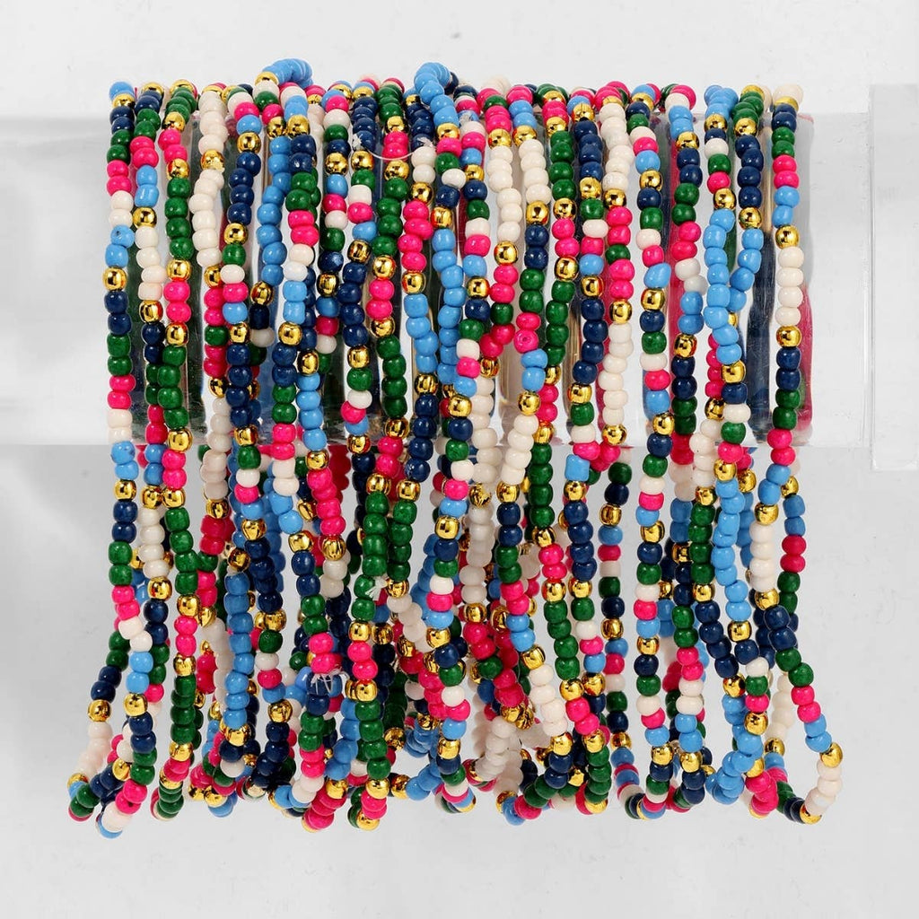 Assorted 2mm Stretch Seed Bead Bracelets: Blue/Mint/White