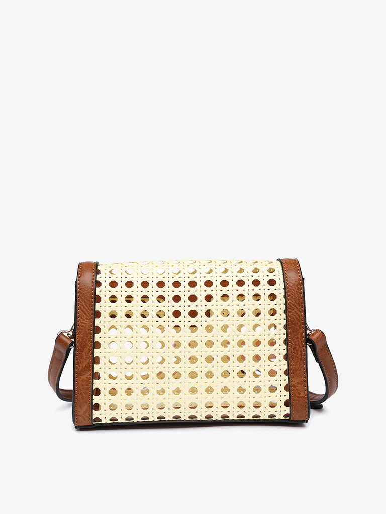 Etta Rattan Crossbody w/ Vegan Leather Accents: White