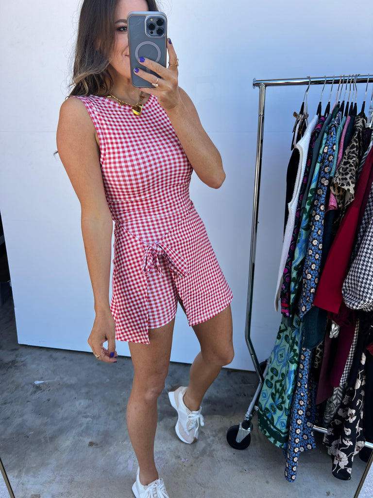 Gone for Gingham Wrap Dress - Red