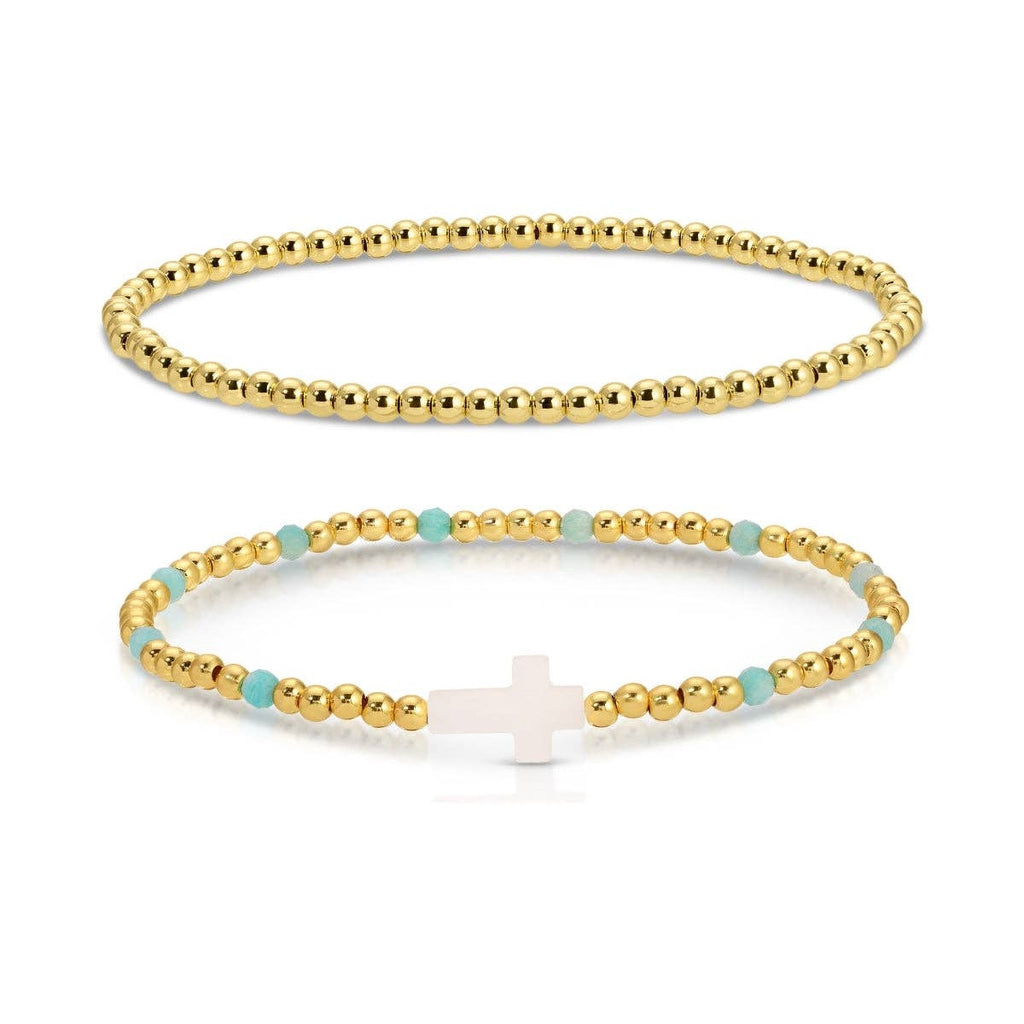 Cross Beaded Bracelet Charm Set: White