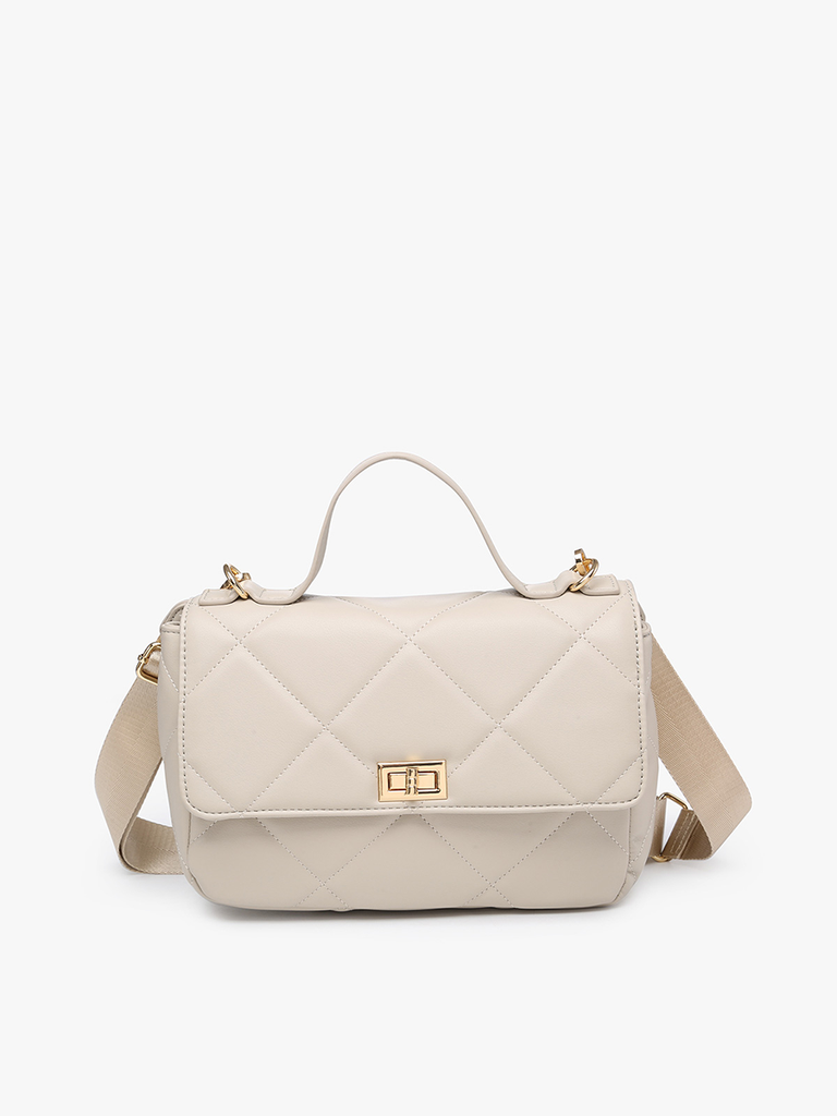 Harp Quilted Twist Lock Crossbody: Lt. Brown