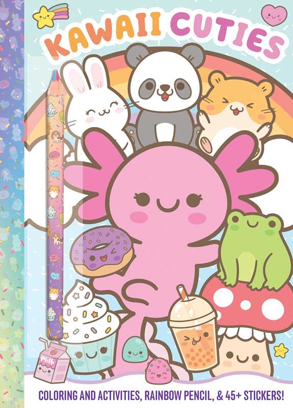Kawaii Cuties: Coloring Book with Rainbow Pencil by Delaney Foerster: Paperback