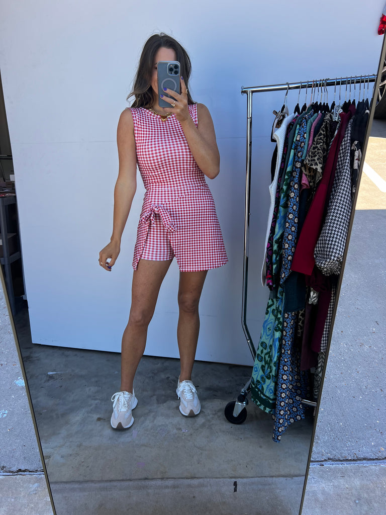 Gone for Gingham Wrap Dress - Red