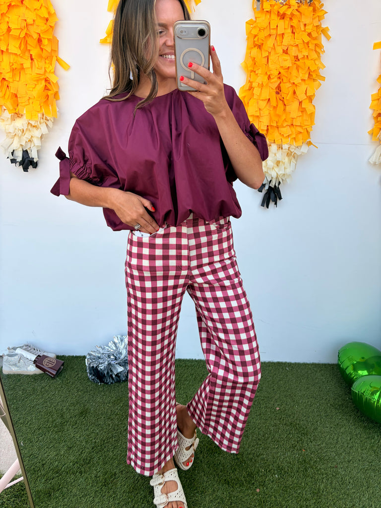 I See You Gingham Pants - Burgundy