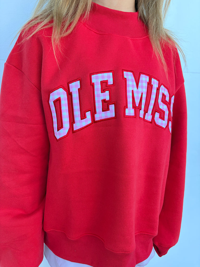 Embroidered Ole Miss Gingham Mock Neck