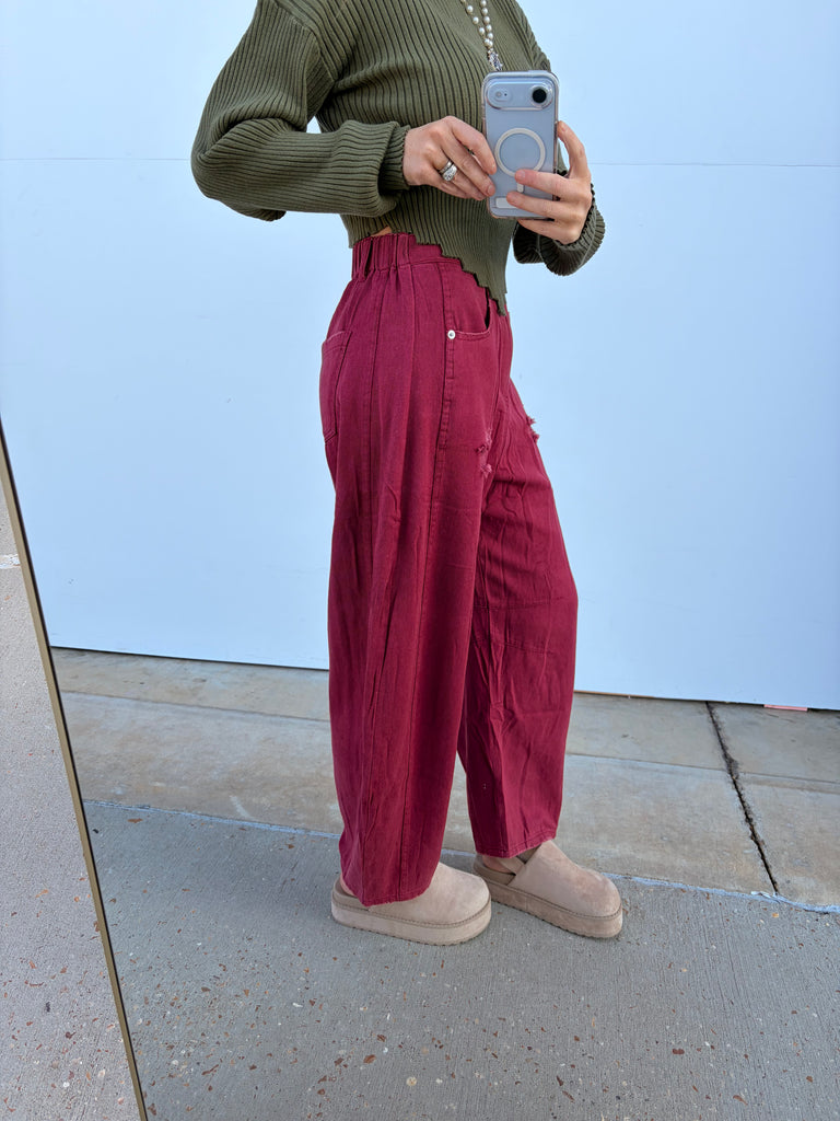 Vivid Fade Barrel Jeans - Washed Burgundy