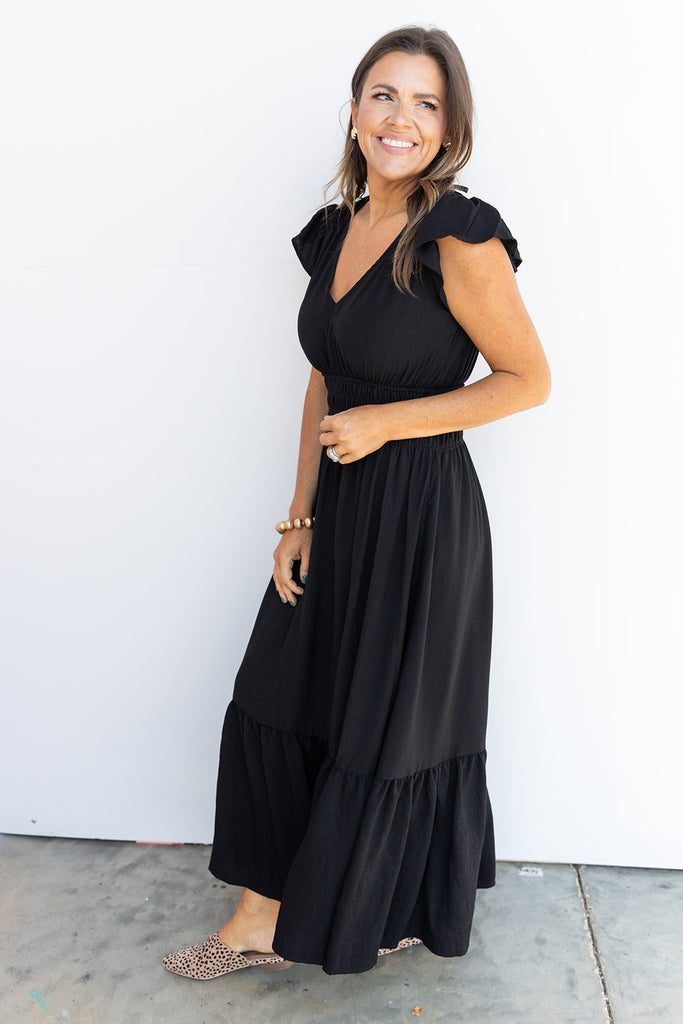 Fluttering into Fall Maxi Dress - Black