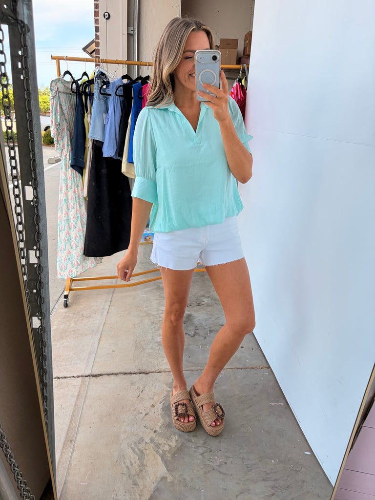 Everything In Between Blouse - Fair Aqua